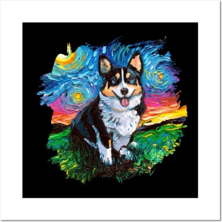 Tri Color Corgi Night with border Posters and Art